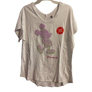 Disney Parks Magic Mirror Sequin Mickey Mouse Reversible V-Neck High Low Shirt S